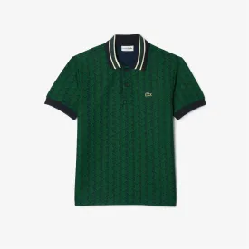 03722 Lacoste Monogram print contrast collar Polo Shirt