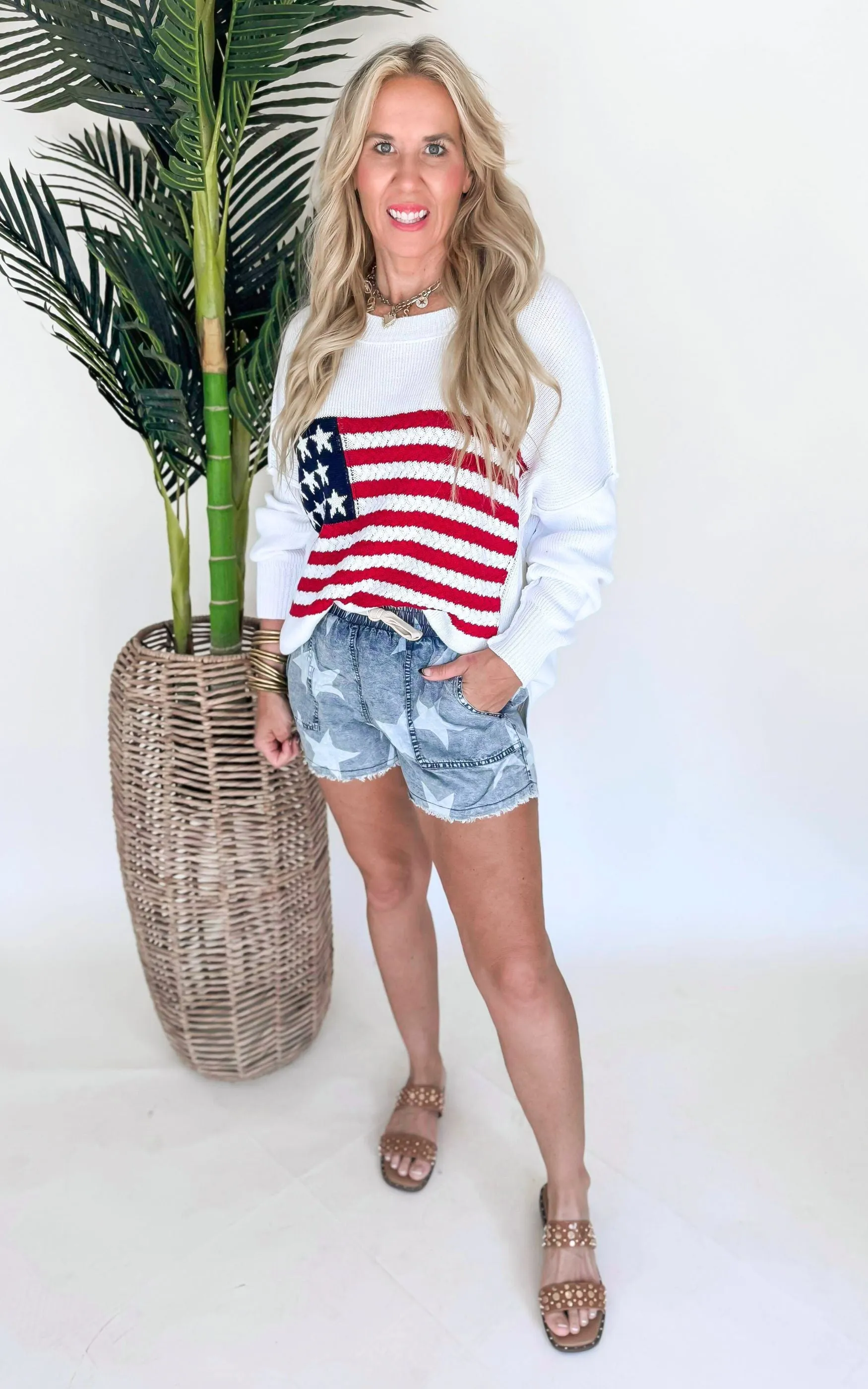 Americana Mineral Wash Raw Hem Star Shorts - Final Sale