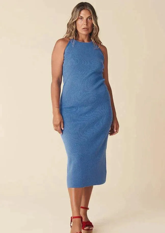 Barefoot Rib Backless Dress in Cobalt