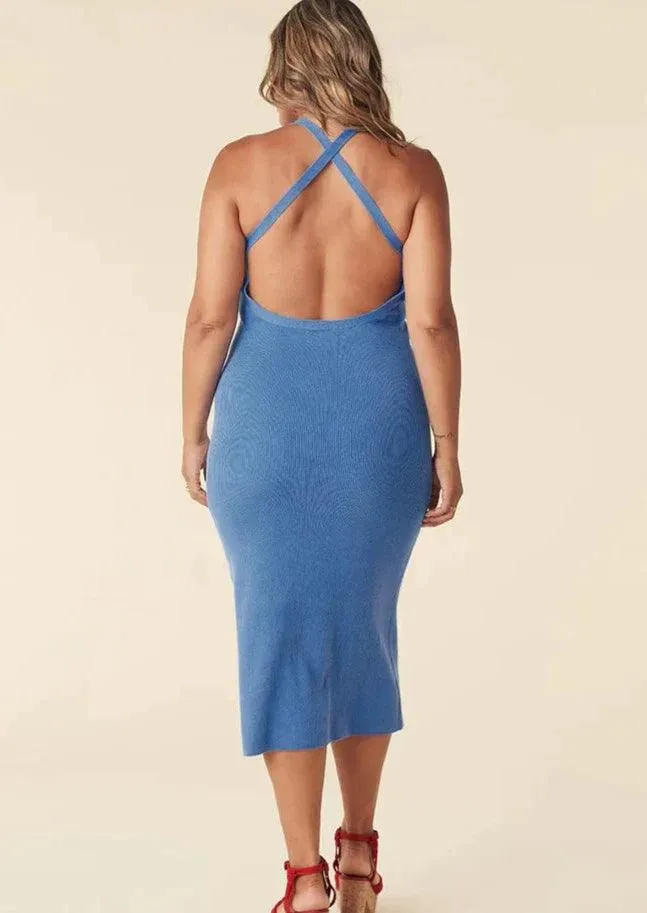 Barefoot Rib Backless Dress in Cobalt