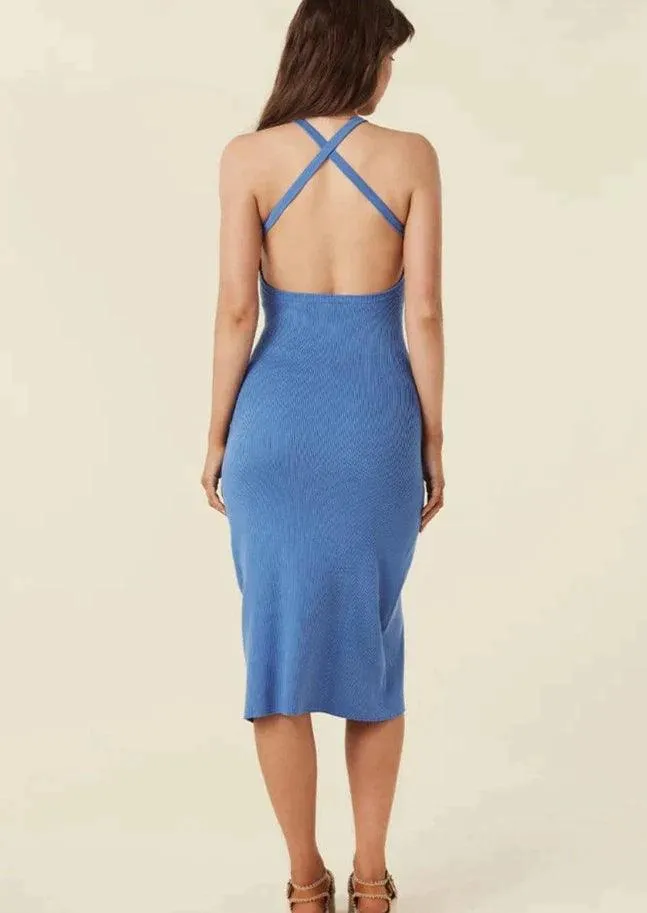 Barefoot Rib Backless Dress in Cobalt