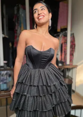 Belle Black Ruffle Tulle Puff Corset Dress