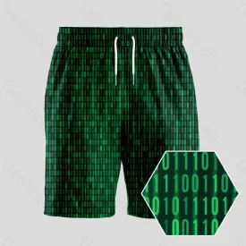 Binary Computer 1s and 0s Green Geeky Drawstring Shorts