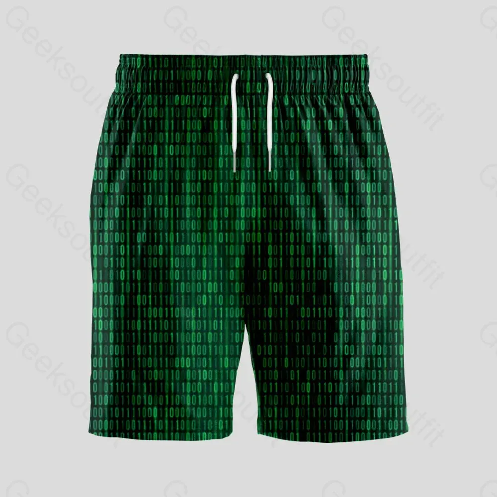 Binary Computer 1s and 0s Green Geeky Drawstring Shorts