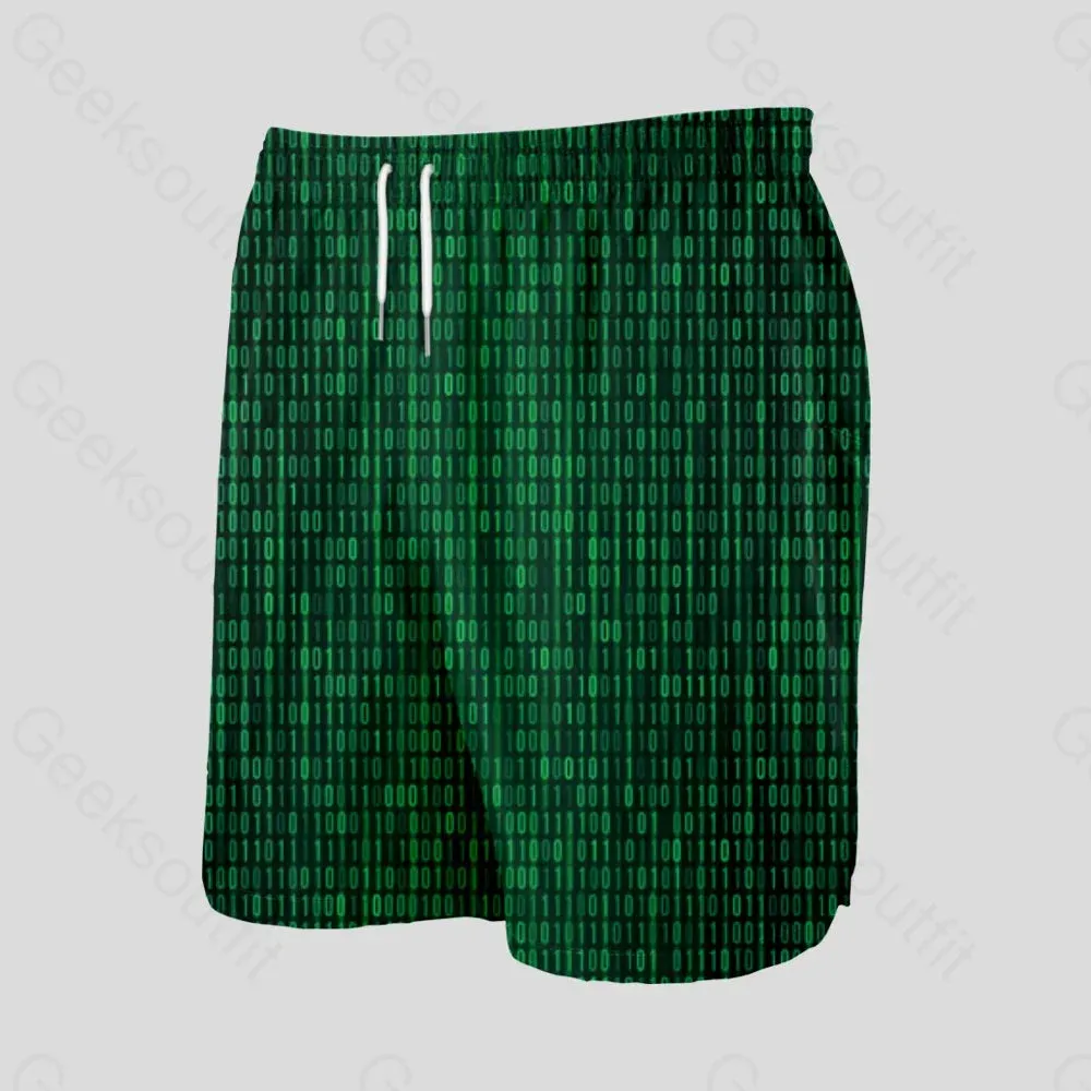 Binary Computer 1s and 0s Green Geeky Drawstring Shorts