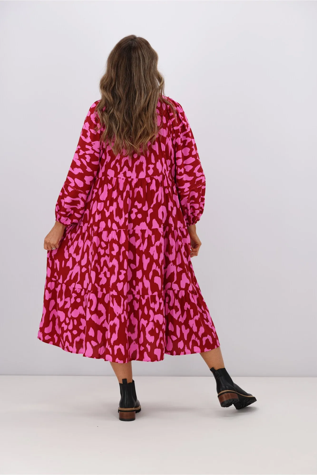 Boho Australia Horne LS Midi Dress Pink