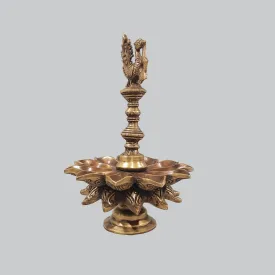 Brass Lamp Peacock with Flower Base 15 in