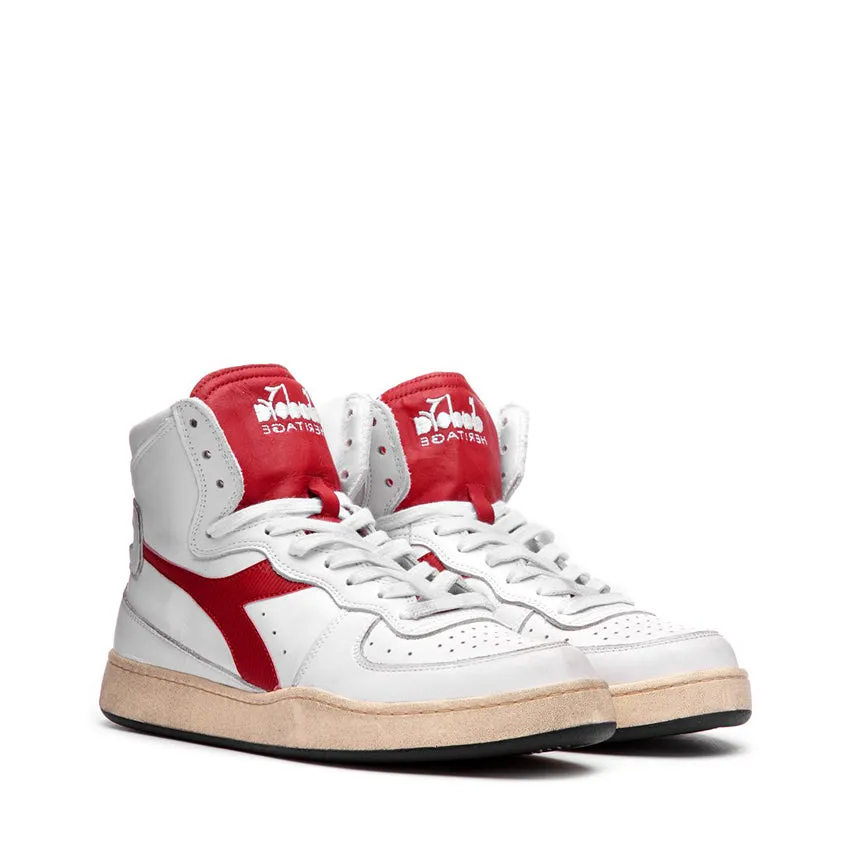 DIADORA HERITAGE SNEAKERS MI BASKET BIANCO LINGUETTA ROSSA