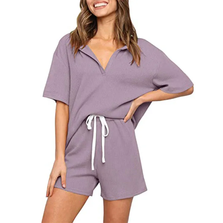 Haute Edition Women's Split Neck Tee And Shorts Lounge Pajama Set