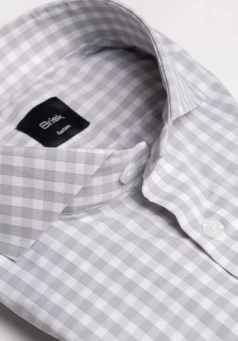 Light Grey Gingham Performance Stretch Shirt - Wrinkle Free