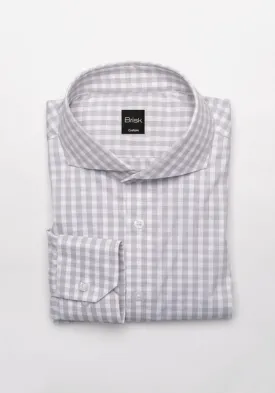 Light Grey Gingham Performance Stretch Shirt - Wrinkle Free