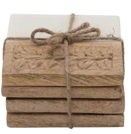 Marble and Hand-Carved Wood Coasters