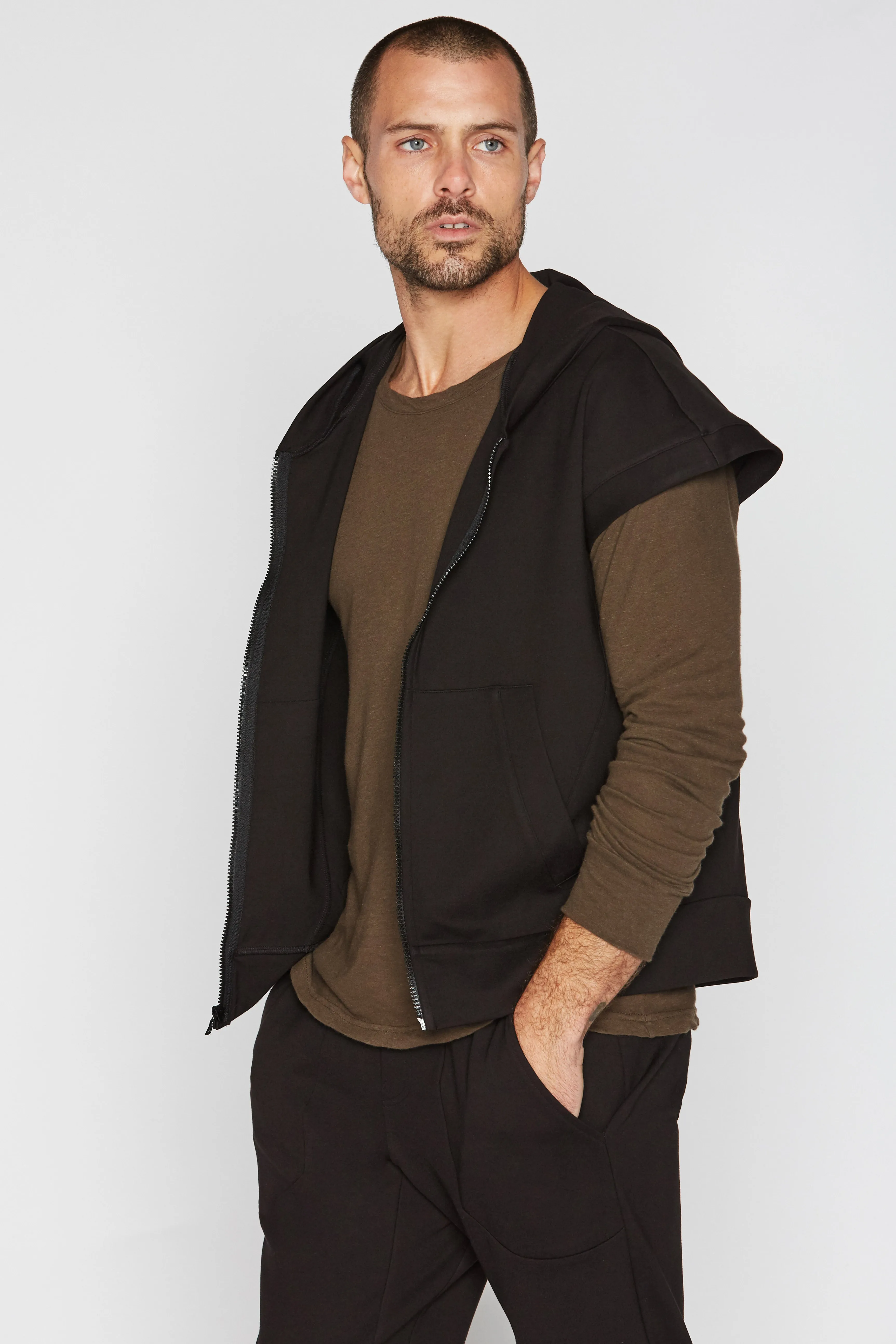 Men's Performance Ponte Zip Front Sleeveless Hoodie