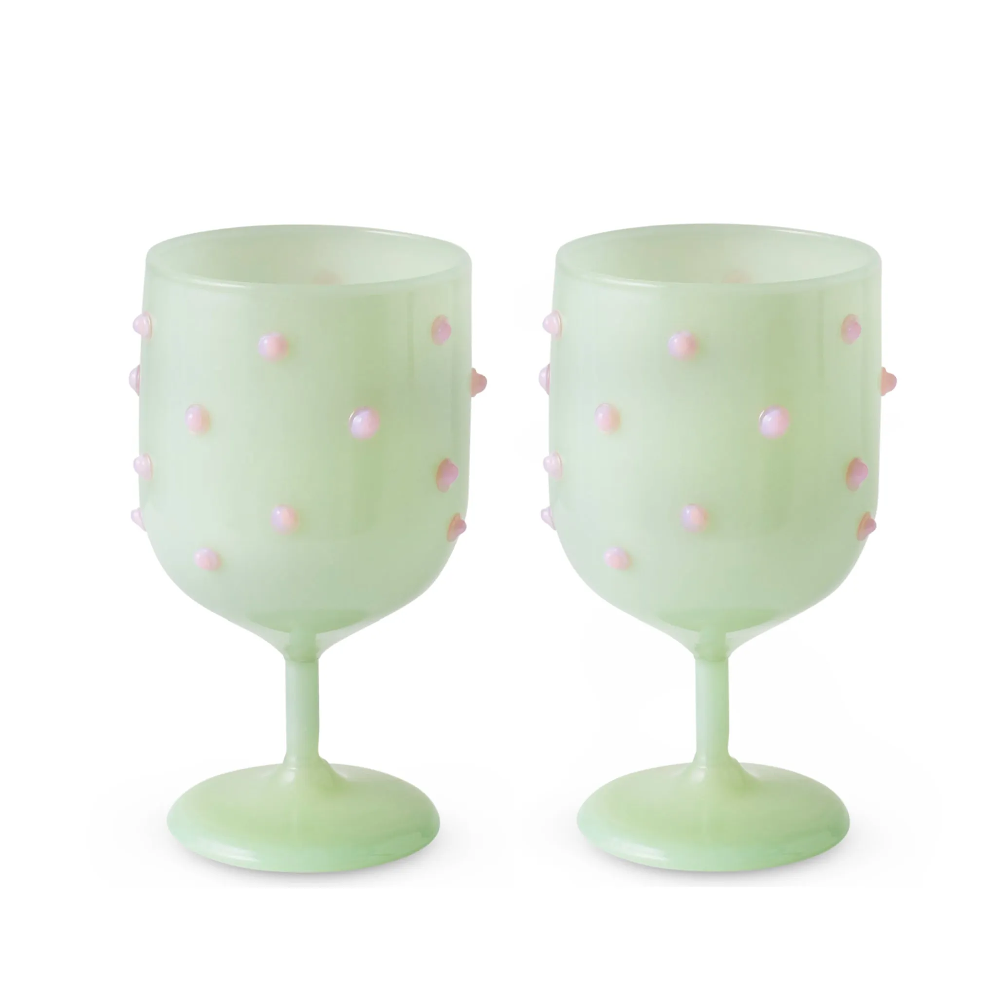 Pistachio Polkadot Wine Glass 2P