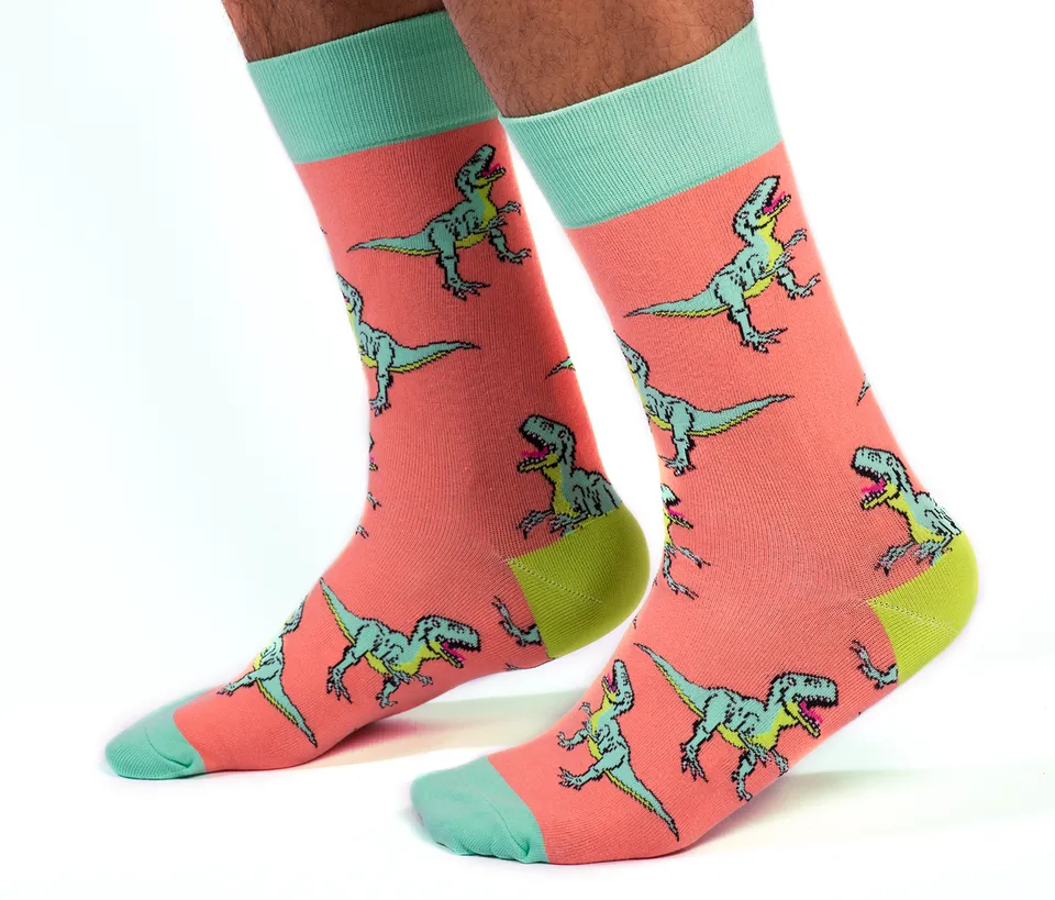 "Classic Jurassic" Cotton Crew Dinosaur Socks by Uptown Sox