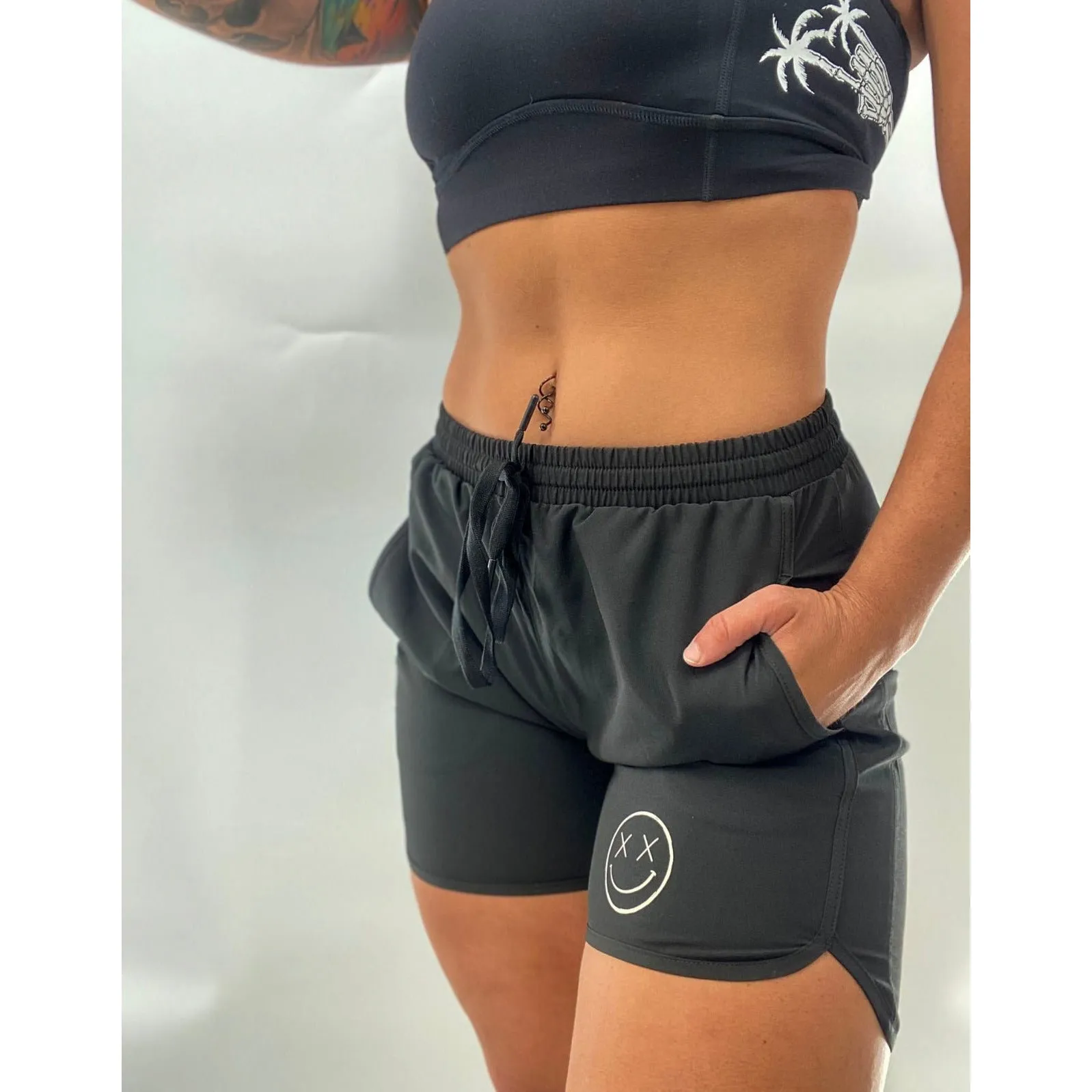 Salty Savage "OG Smile" Wave Cut Hybrid Training Shorts | Black