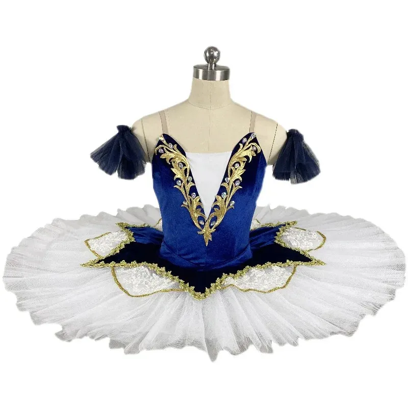 TT6690 DEBUT Pre-Professional Blue Velvet Bodice with Pancake Tutu Skirt- Adult and Childs Sizes