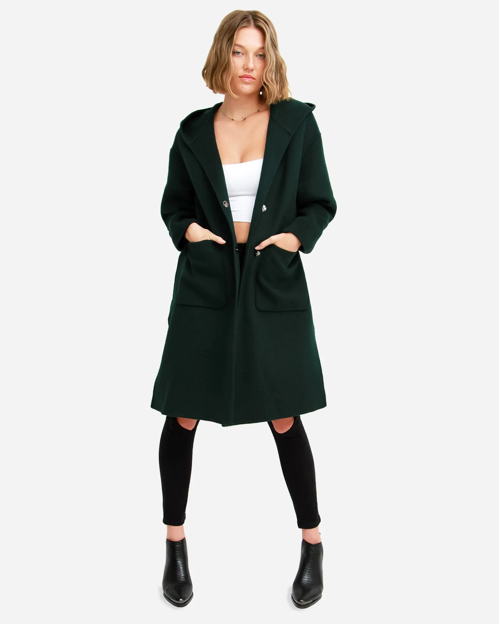 Walk This Way Wool Blend Oversized Coat - Dark Green