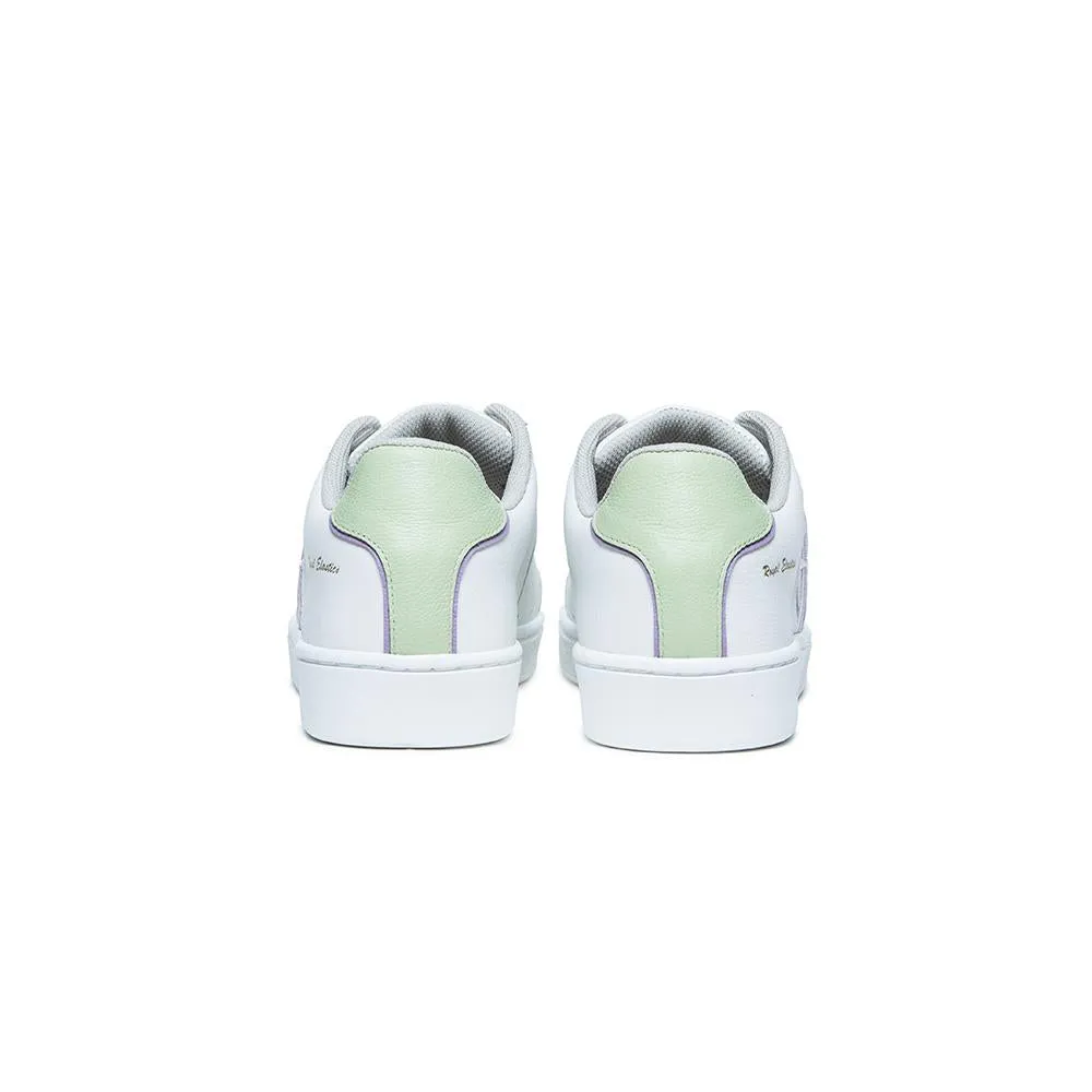 Women's Icon White Purple Green Logo Leather Sneakers 91913-064